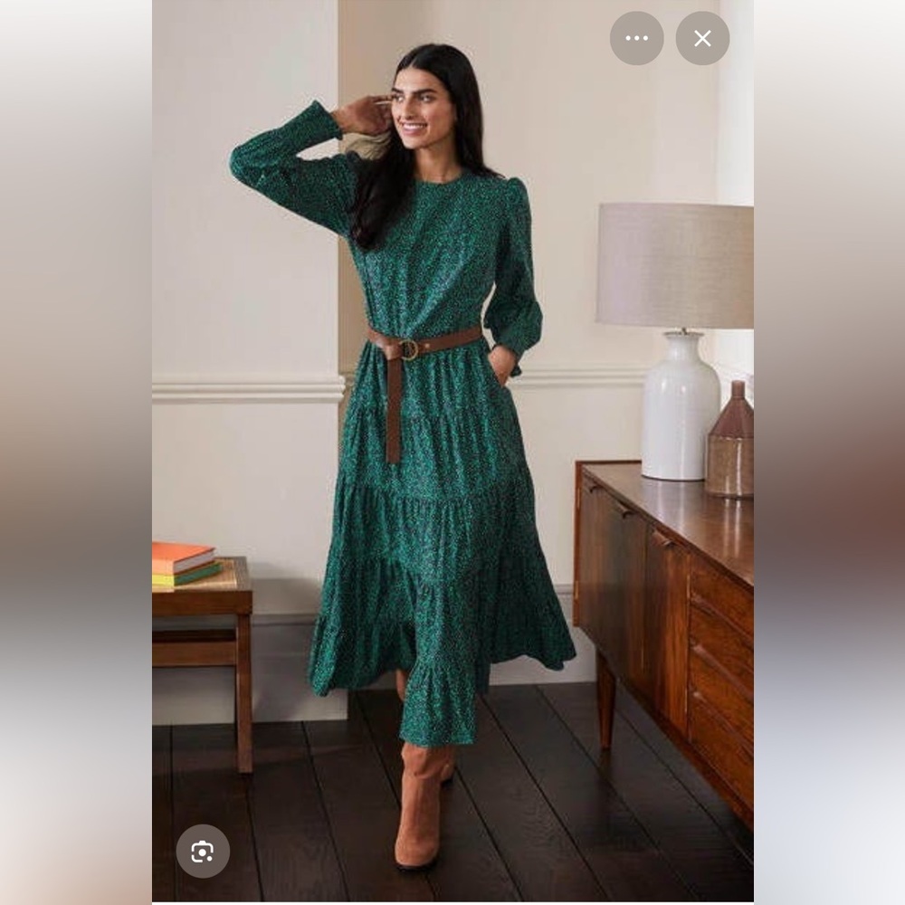 Boden Tiered Long Sleeve Green Midi Dress sz 6